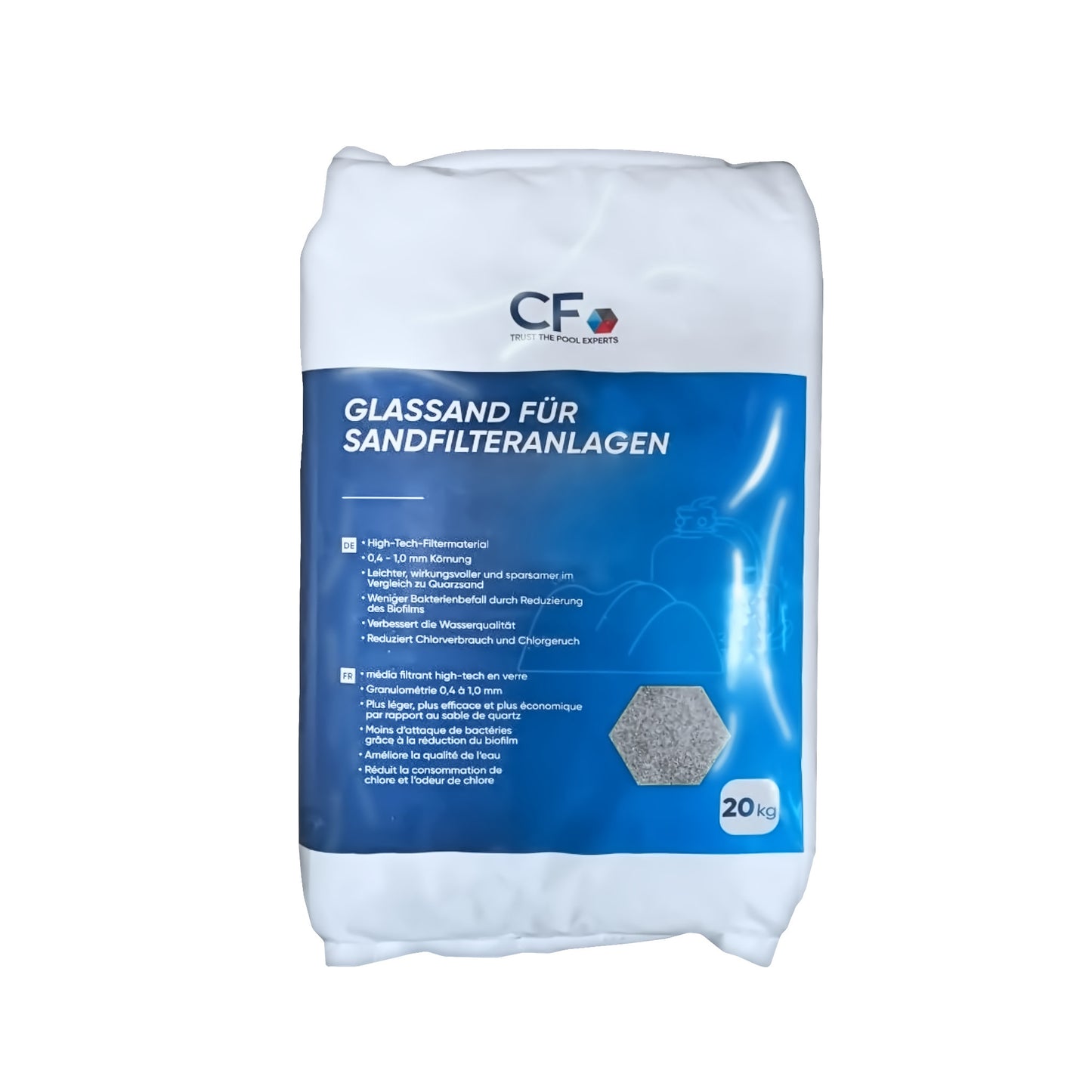CF Filterglasmedium: Glasklares Poolwasser - 0,4-1mm - 20kg