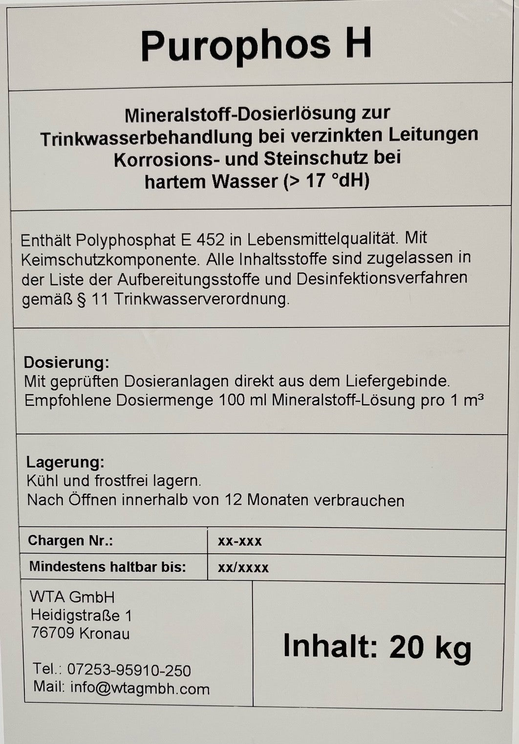 Purophos H: 10kg/20kg Kunststoffkanister