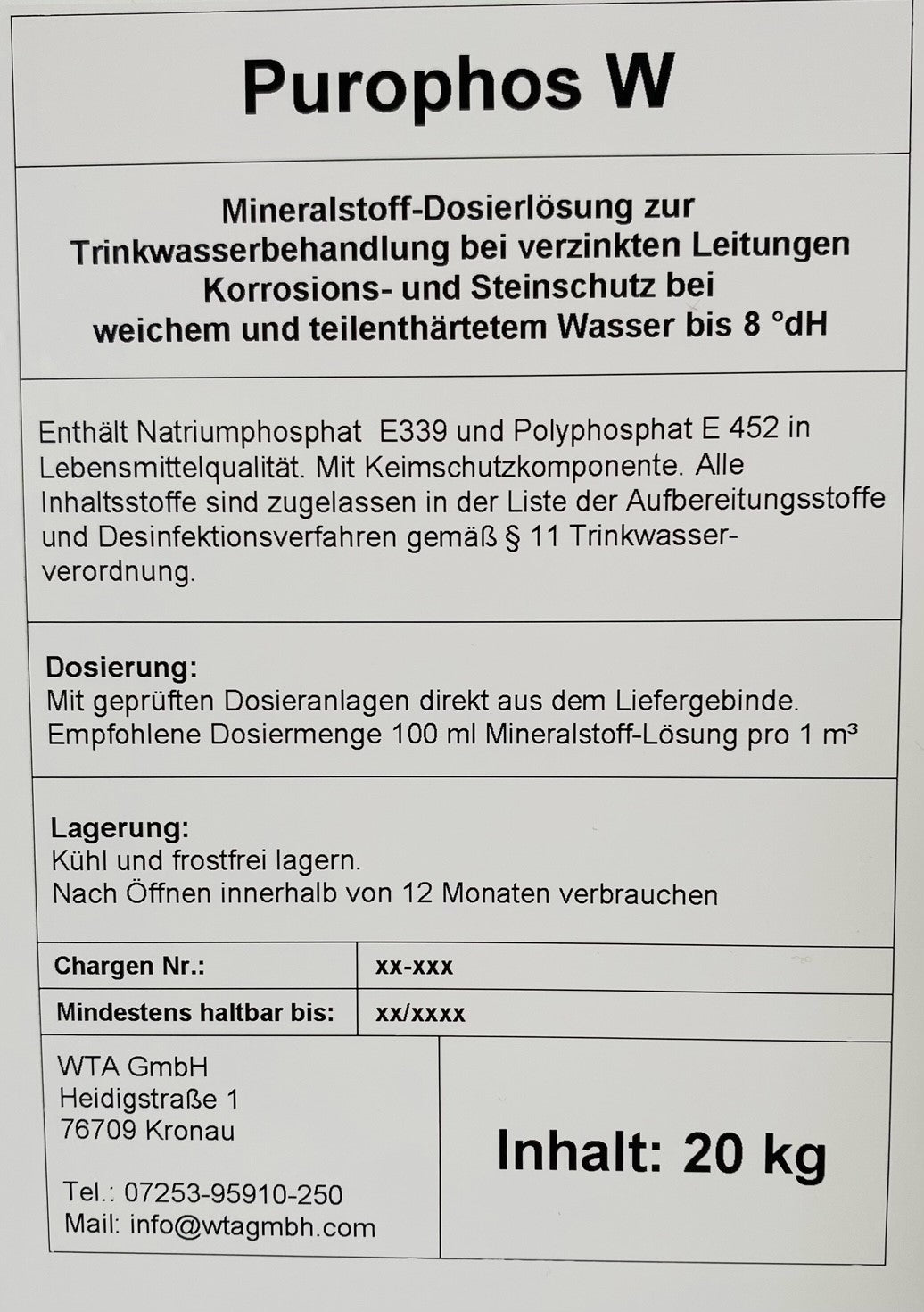 Purophos W: 10kg/20kg Kunststoffkanister