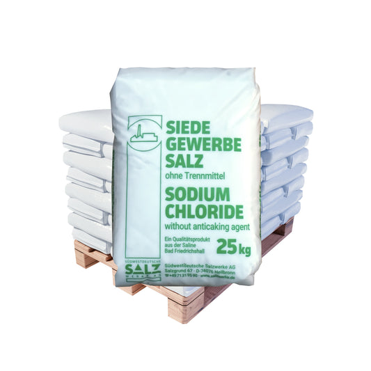Siede-Gewerbesalz (0,2-0,63mm) – extra rein: 25kg Sack | Palette