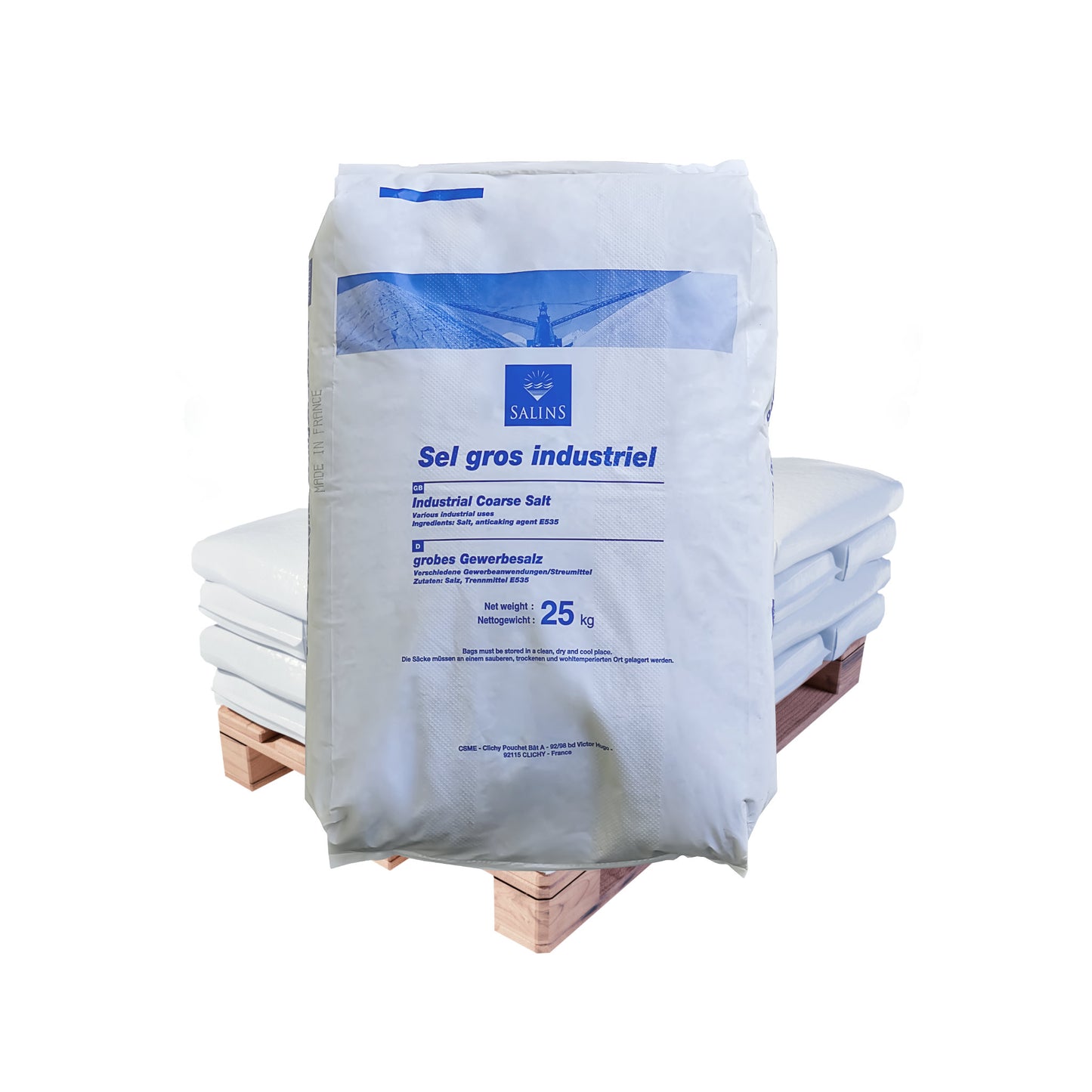 Salins du Midi Stein-Gewerbesalz (0-5 mm) – mit Trennmittel: 25kg Sack | Palette