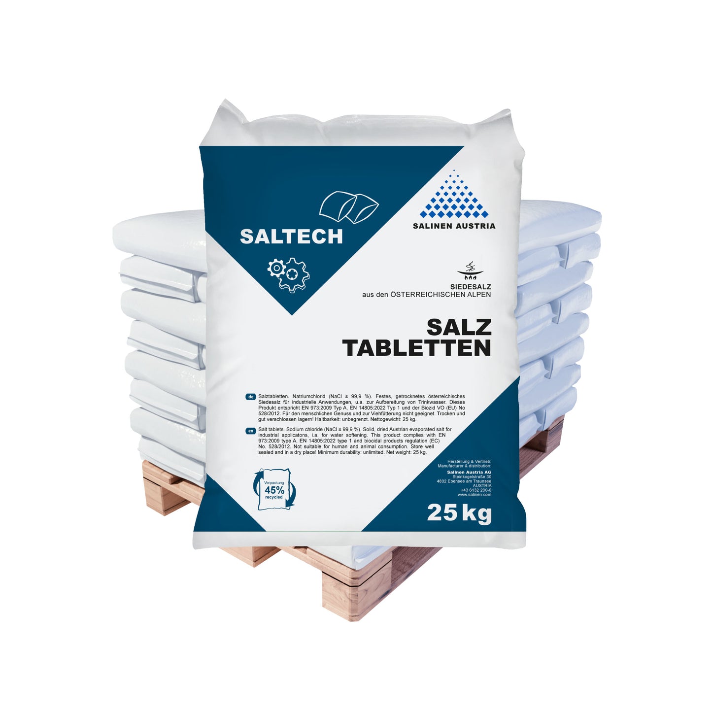 SALTECH Regeneriersalz Pastillen: 25kg Sack | Palette