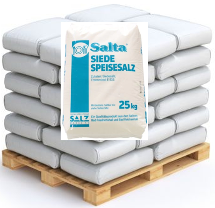 1000kg Salta® Siedespeisesalz; mit Trennmittel; 0-1mm; 40x25kg Sack auf Palette