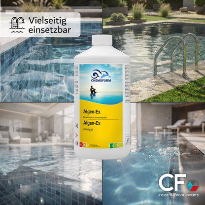 CHEMOFORM Algen-Ex – flüssiges Algenschutzmittel (Algizid) für Poolwasser: 1l | 3l | 5l