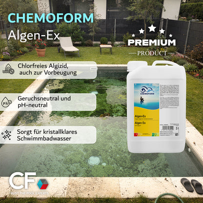 CHEMOFORM Algen-Ex – flüssiges Algenschutzmittel (Algizid) für Poolwasser: 1l | 3l | 5l