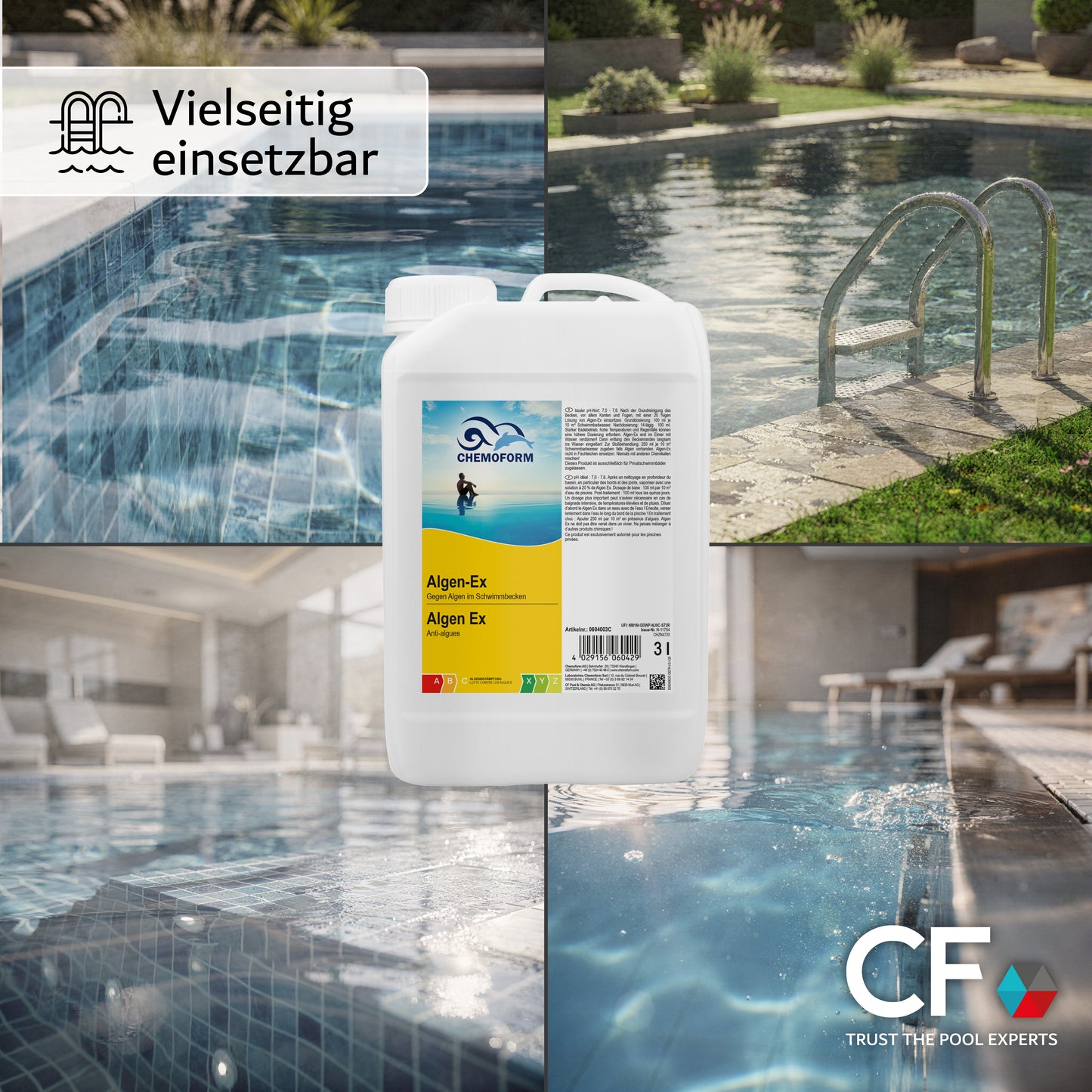 CHEMOFORM Algen-Ex – flüssiges Algenschutzmittel (Algizid) für Poolwasser: 1l | 3l | 5l