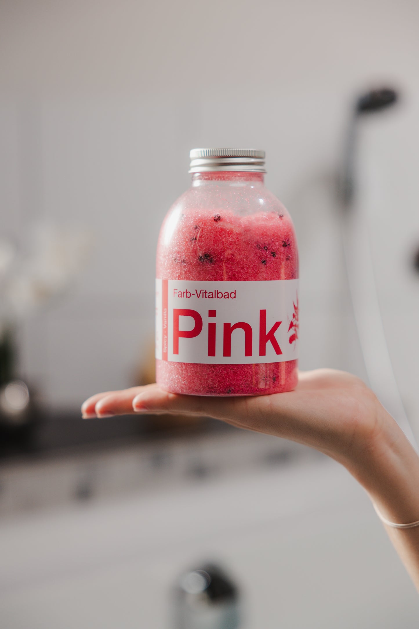 Badesalz Farb-Vitalbad – Pink: 500g Flasche