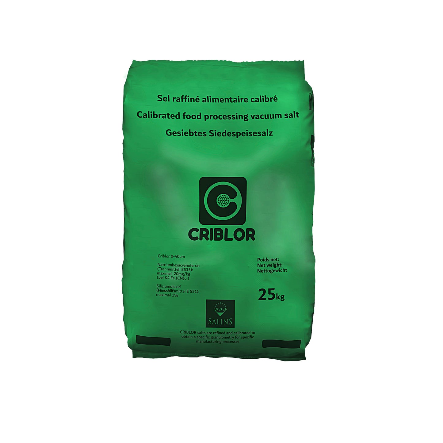 CRIBLOR kalibriertes Speisesalz – 170 µm: 25kg Sack | Palette