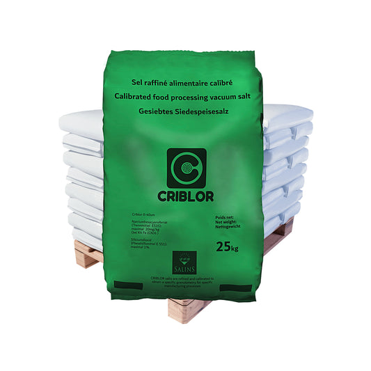 CRIBLOR kalibriertes Speisesalz – 170 µm: 25kg Sack | Palette