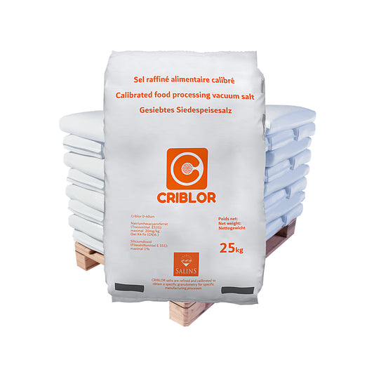 CRIBLOR kalibriertes Speisesalz – 40 µm: 25kg Sack | Palette