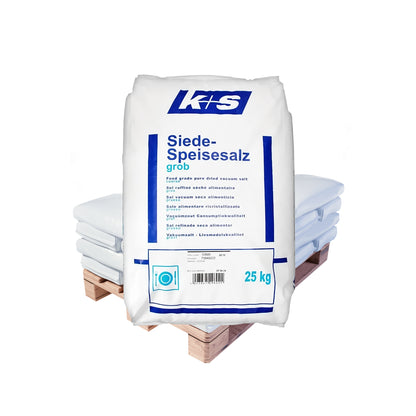 Siede-Speisesalz: grob 1,6-0,8mm - mit Trennmittel: 25kg Sack | Palette