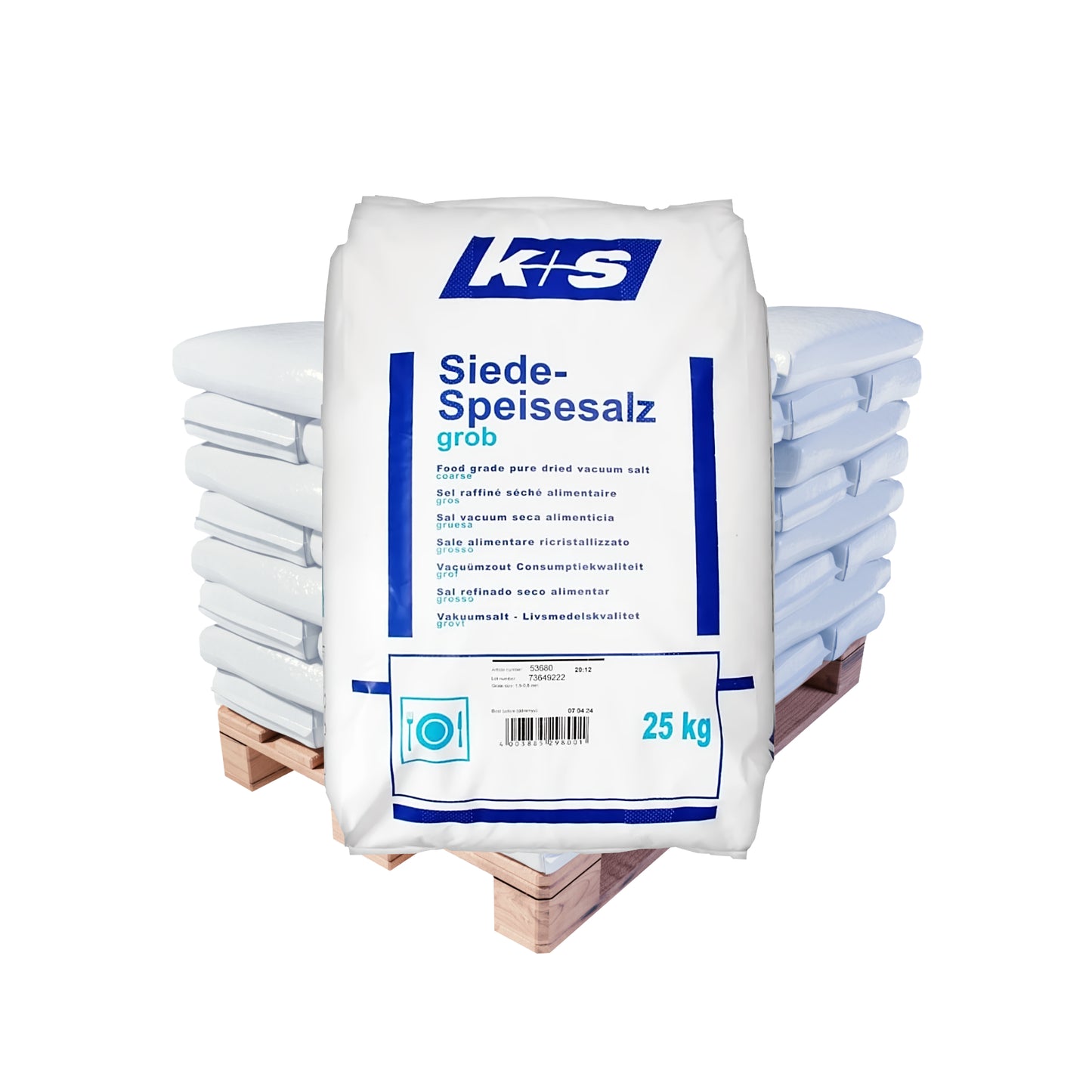Siede-Speisesalz: grob 1,6-0,8mm - mit Trennmittel: 25kg Sack | Palette