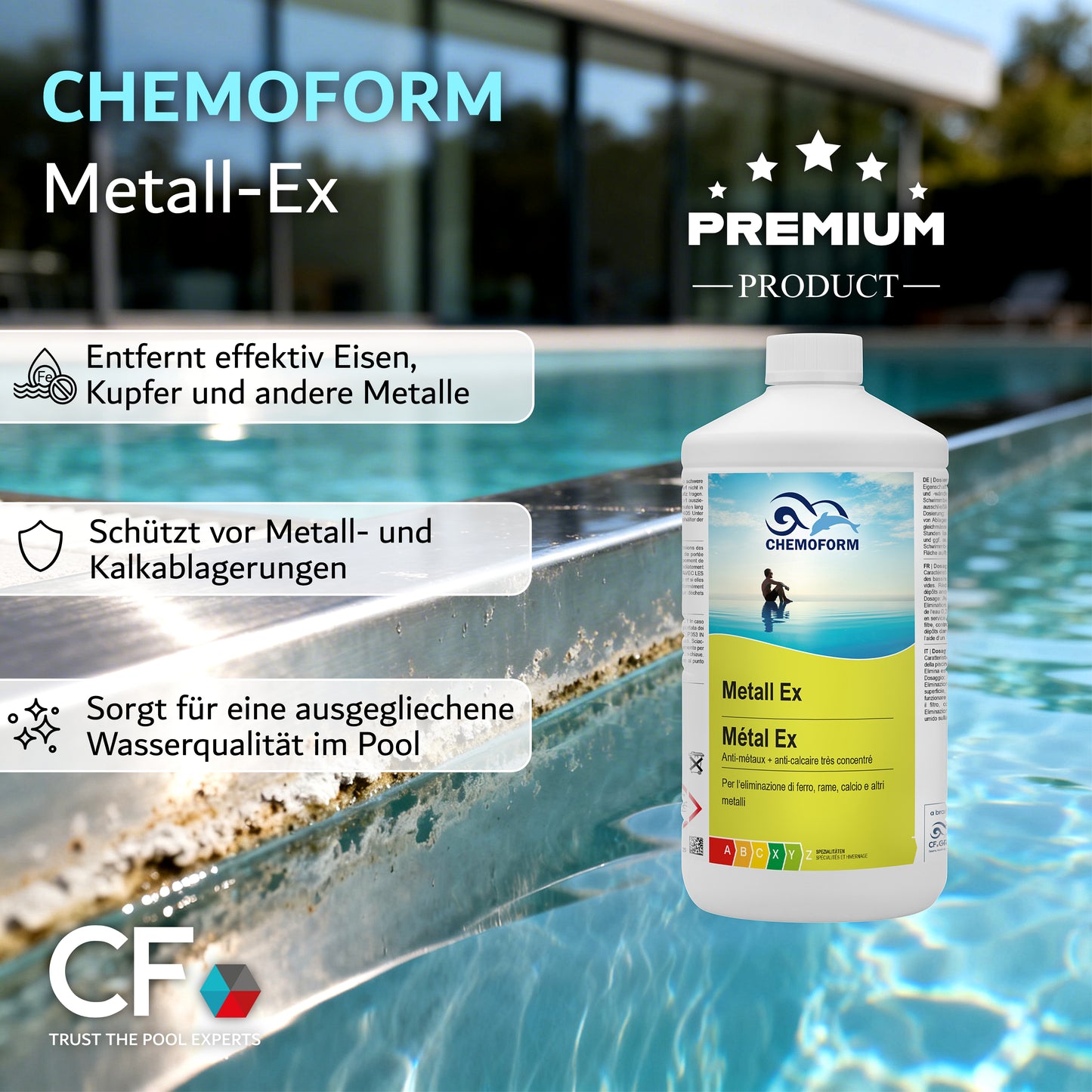 CHEMOFORM Metall-Ex – entfernt Eisen, Kupfer, Silber Calcium & weitere Metalle aus Poolwasser
