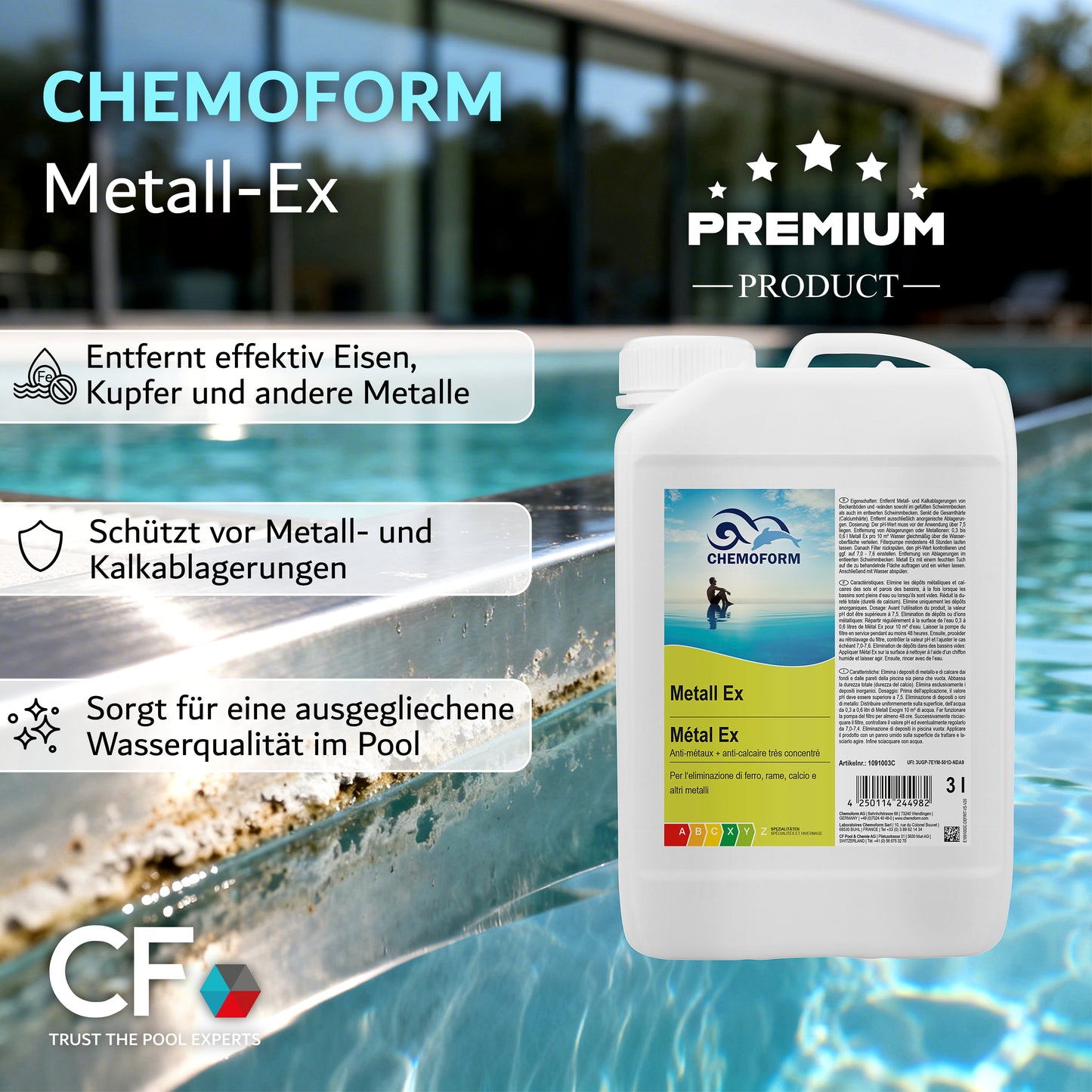 CHEMOFORM Metall-Ex – entfernt Eisen, Kupfer, Silber Calcium & weitere Metalle aus Poolwasser