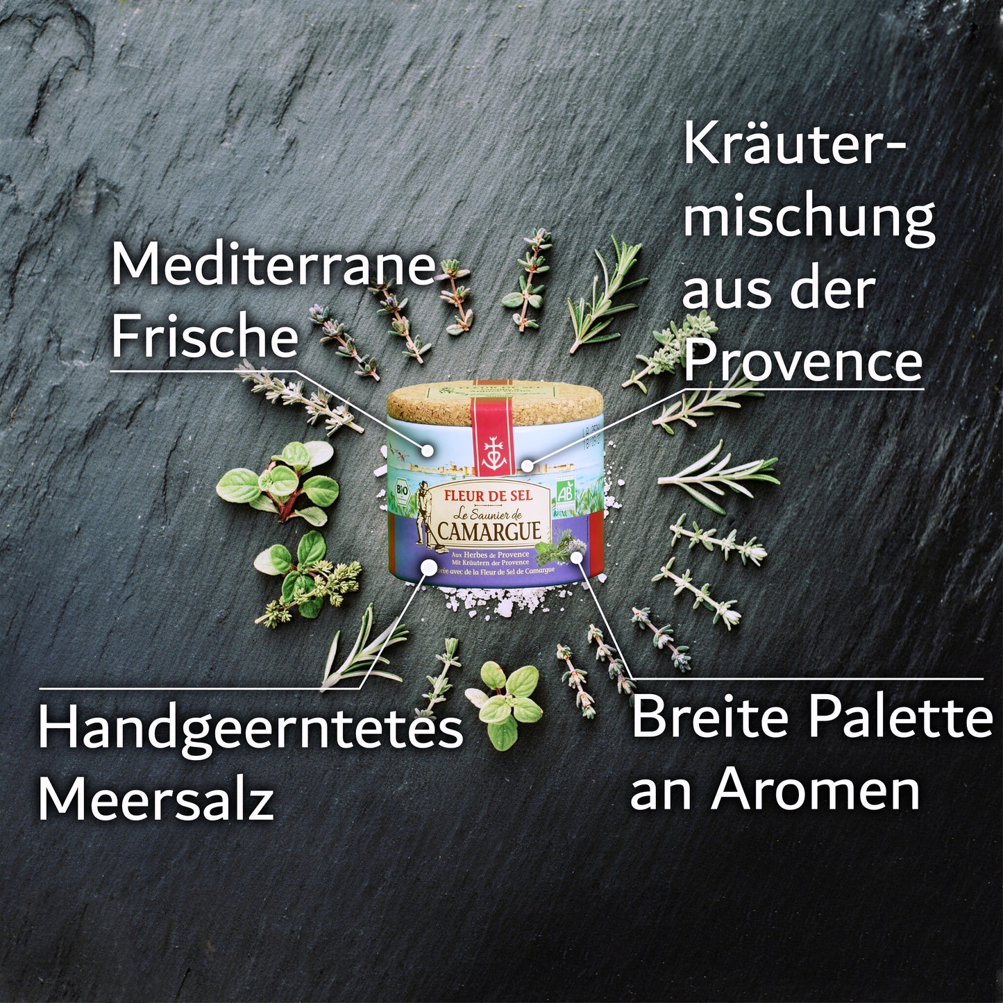 Fleur de Sel de Camargue – Kräutern aus der Provence: 125g Dose