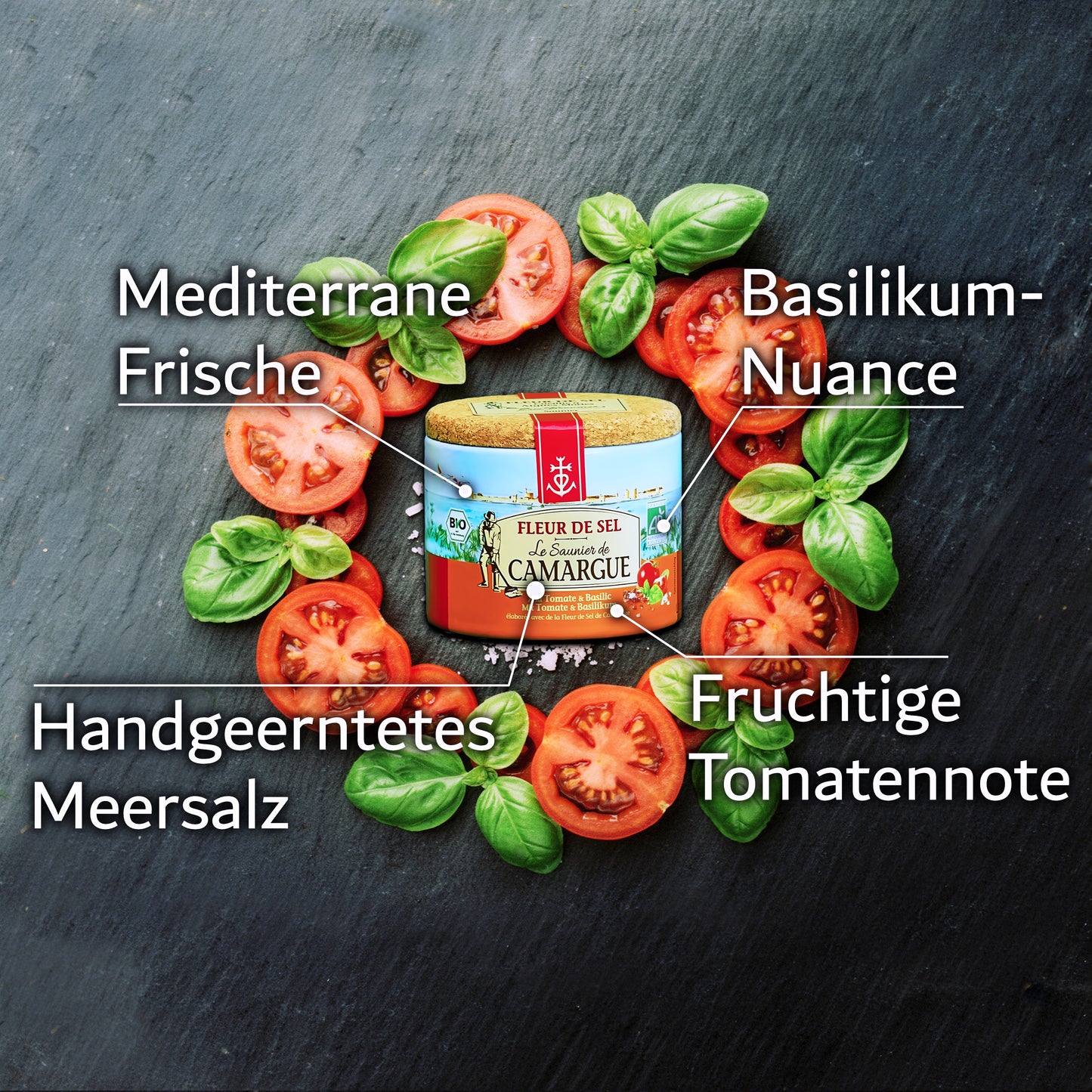 Fleur de Sel de Camargue – Tomate & Basilikum: 125g Dose