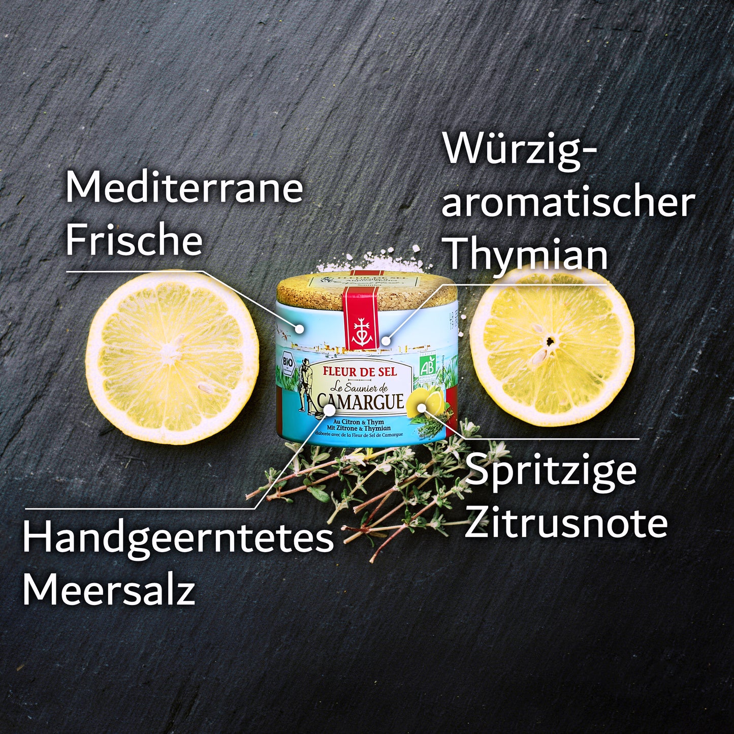 Fleur de Sel de Camargue – Zitrone & Thymian: 125g Dose