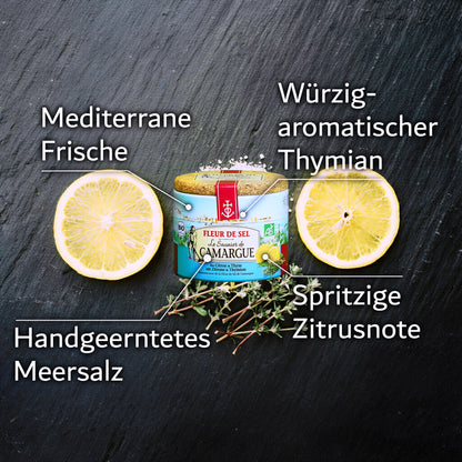Fleur de Sel de Camargue – Zitrone & Thymian: 125g Dose