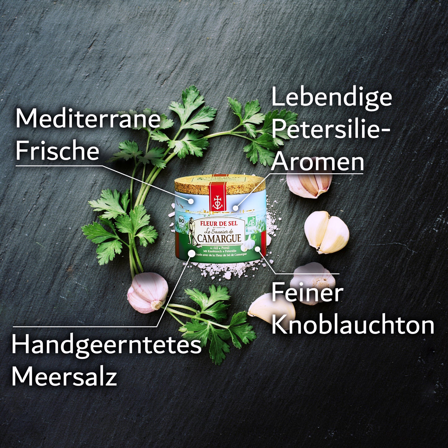 Fleur de Sel de Camargue – Knoblauch & Petersilie: 125g Dose