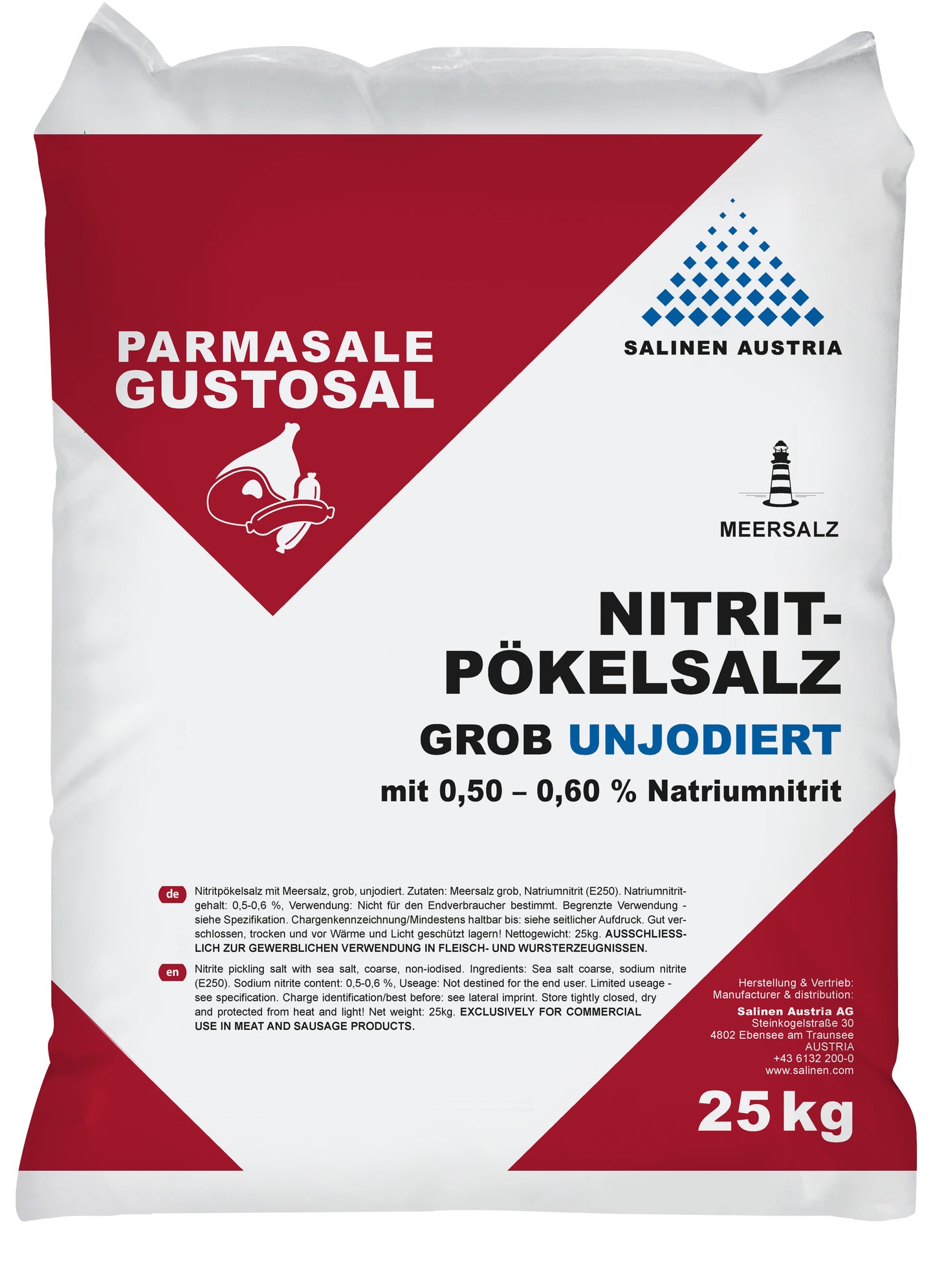 Parmasale-Nitritpökelsalz: Meersalz grob - unjodiert 0,5 - 0,6% Nitrit - 25kg